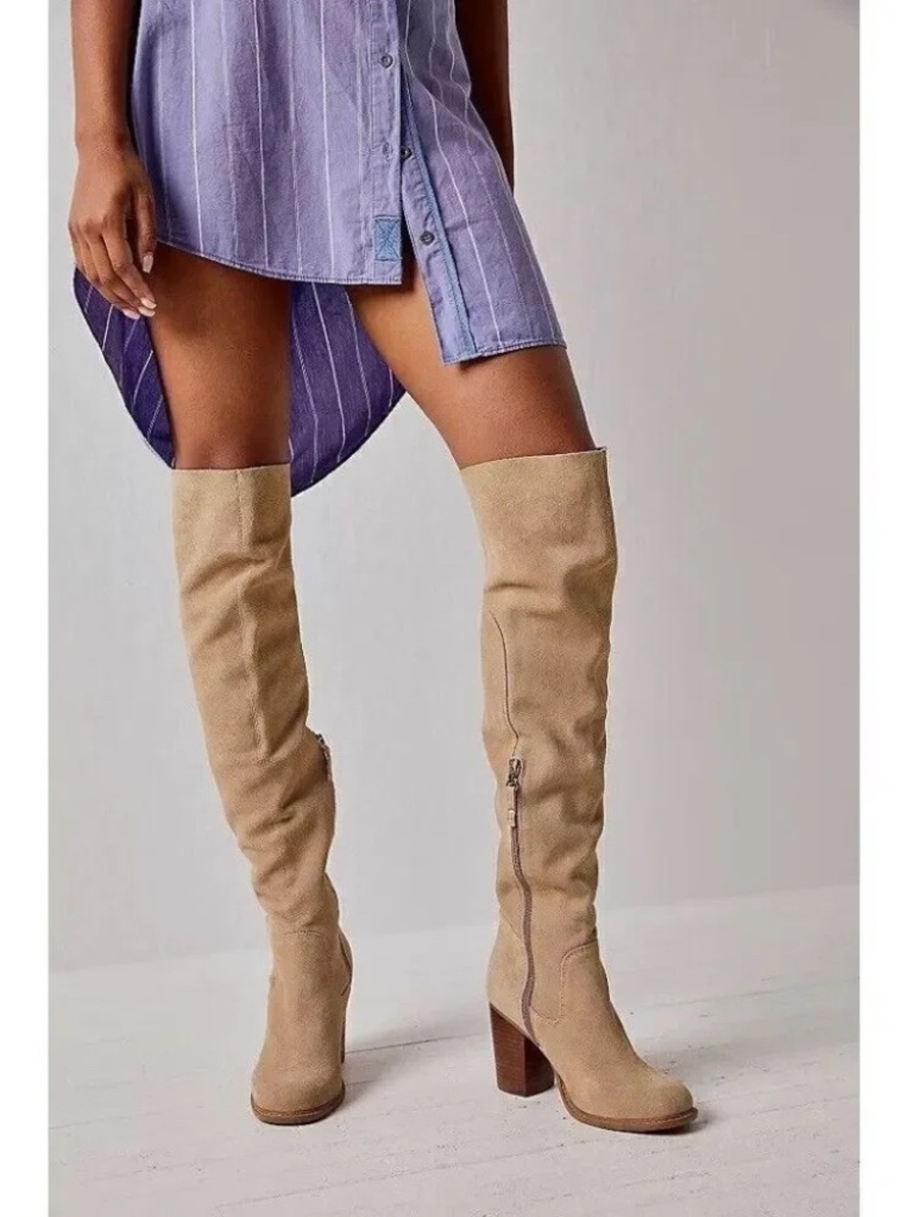 NWOB Kelsi Dagger Brooklyn Logan Over-the-Knee Women's Boots Fawn Suede Size 8